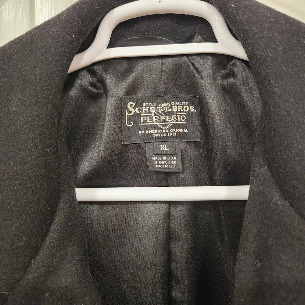 Schott Bros Perfecto 764 Wool Peacoat Black Men’s XL Made in USA - Picture 3 of 16